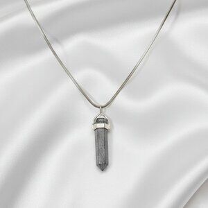 90s Vintage Sterling Silver Snake Chain Black Cloud Onyx Pendant Necklace